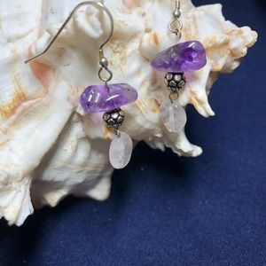 Handcrafted Sterling silver earring with rose quartz and amethyst